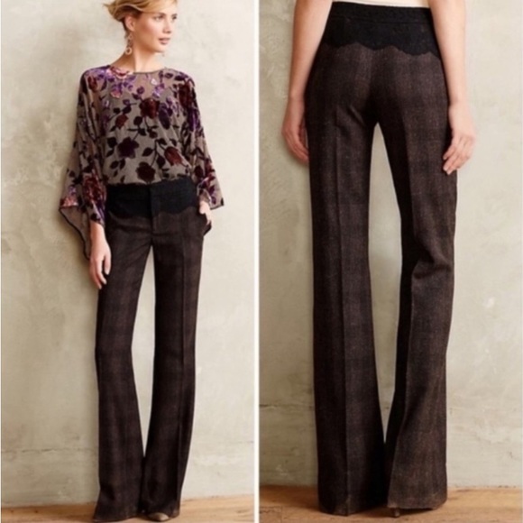 Anthropologie Pants - Anthropologie Elevenses The Brighton Flecked
Plaid Lace Flared Leg Trousers 8